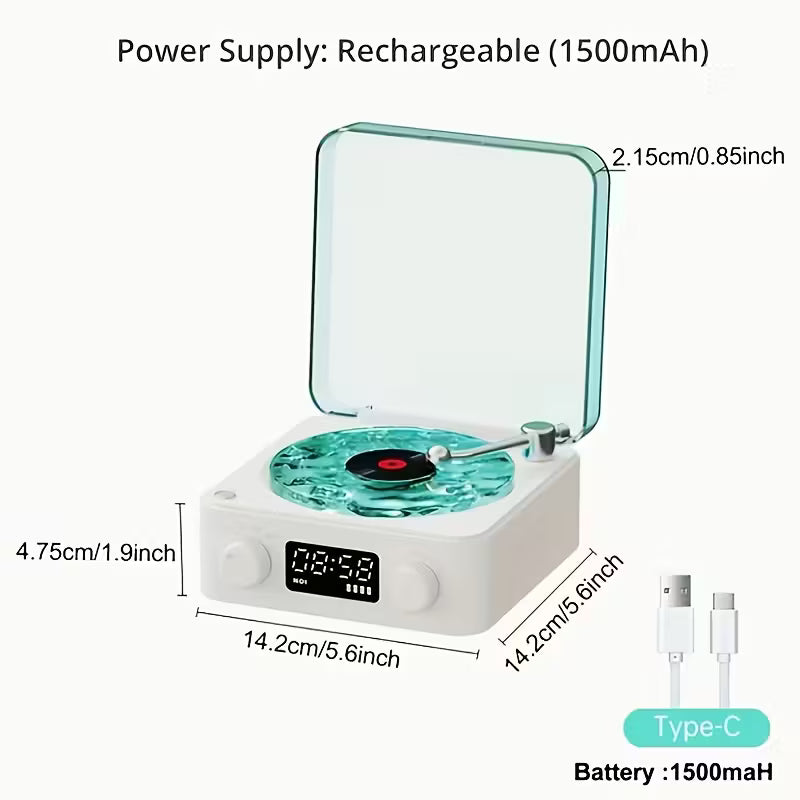 Retro Vinyl Bluetooth Speaker with Ocean Wave Light, LED Clock & White Noise – Perfect Gift for Music Lovers