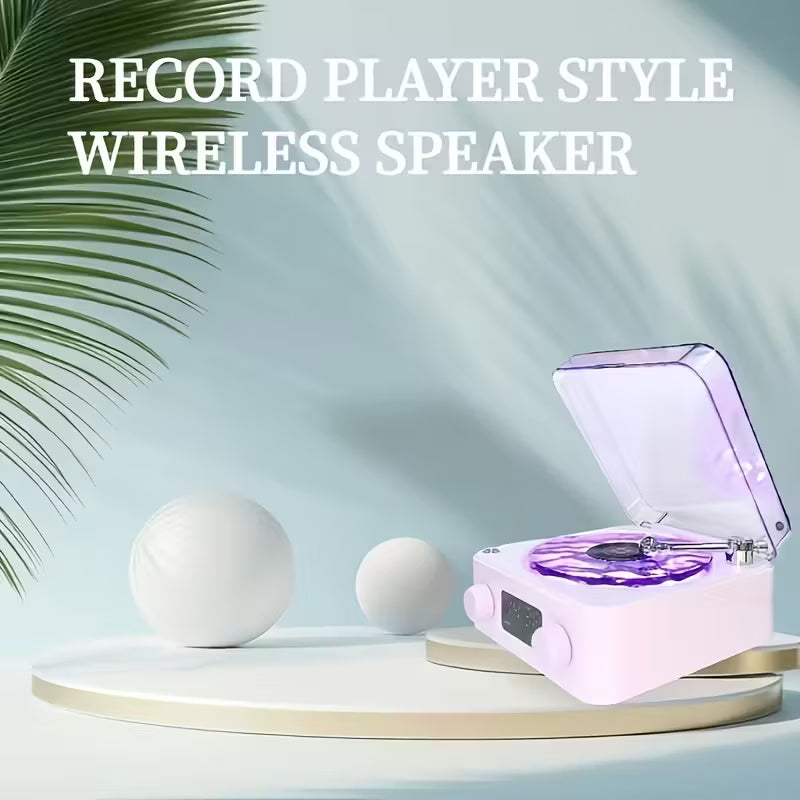 Retro Vinyl Bluetooth Speaker with Ocean Wave Light, LED Clock & White Noise – Perfect Gift for Music Lovers