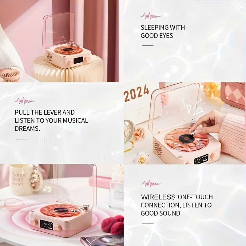 Retro Vinyl Bluetooth Speaker with Ocean Wave Light, LED Clock & White Noise – Perfect Gift for Music Lovers