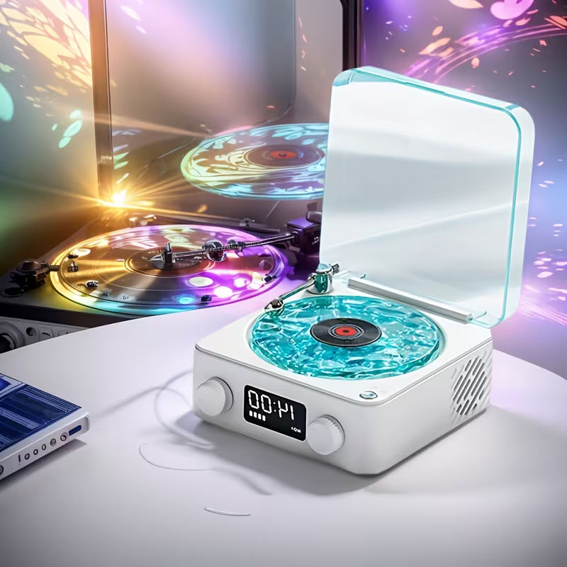 Retro Vinyl Bluetooth Speaker with Ocean Wave Light, LED Clock & White Noise – Perfect Gift for Music Lovers
